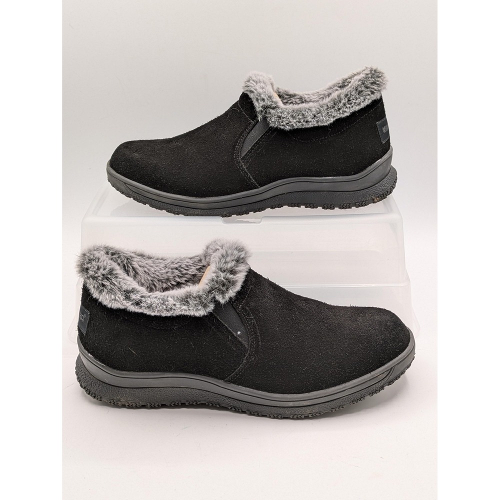 Minnetonka Shoes Womens Size 9 Black Leather Clog Slippers Faux Fur Lined Cozy
